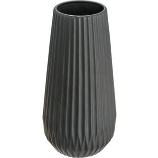 Bloomingville Round StoneWare Rifled Vase med pr?gede linjer Matte sort