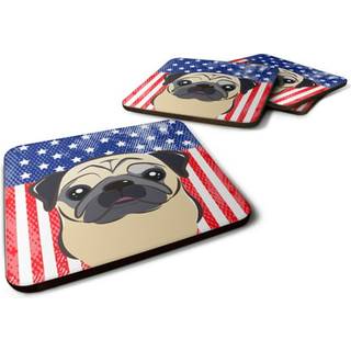 """" Caroline's Treasures BB2192FC American Flag and Fawn Pug Foam Coaster (Sæt på 4) 3.5 """" ""Multicolor"" ""