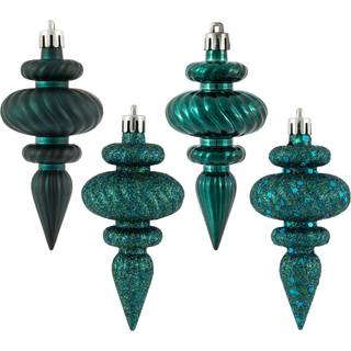 Vickerman 4 """" 4-Finish Finial Ornament Shatternsof Plastic Christmas Tree Decoration 8 Pack Sea Blue Shiny Matte Glitter og Sequin Finishes