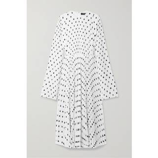 Balenciaga Polka-dot pleated crÃªpe midi dress - white - L