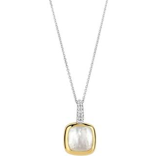 TI SENTO Silver Gold Plated 6829MW Mother Of Pearl Square CZ Necklace - F6996