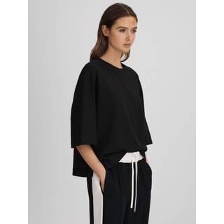 Reiss Reiss Black Cassie Oversized Cotton Crew Neck T-Shirt