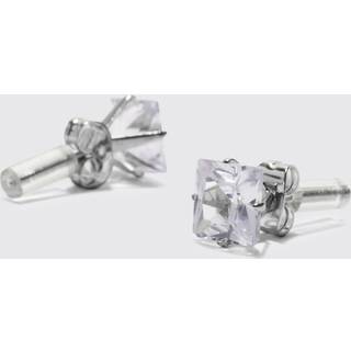 Mens Silver 8mm Square Stud Diamante Earrings