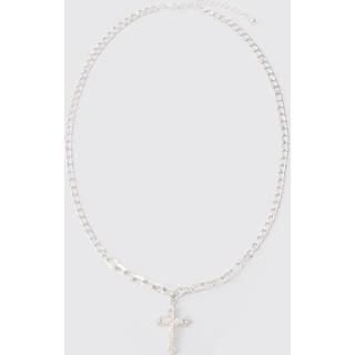 Mens Chain Detail Cross Necklace In Silver