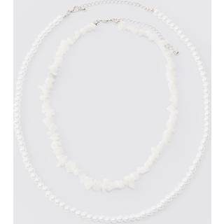 Mens Double Layer Beaded Necklace In White