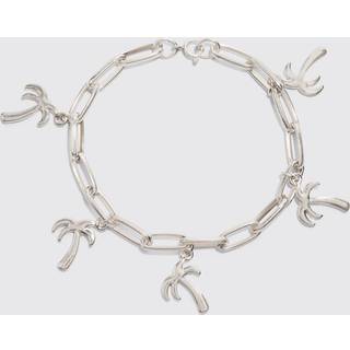 Mens Silver Palm Tree Charm Bracelet