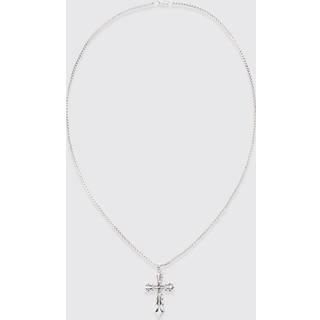 Mens Gothic Cross Pendant Necklace in Silver