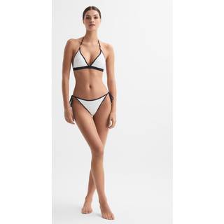 Reiss Reiss White/Navy Rutha Side Tie Contrast Trim Bikini Bottoms