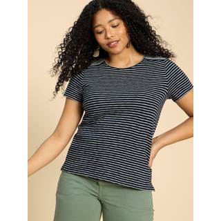 White Stuff White Stuff Black Embroidered Stripe Abbie 100% Cotton T-Shirt