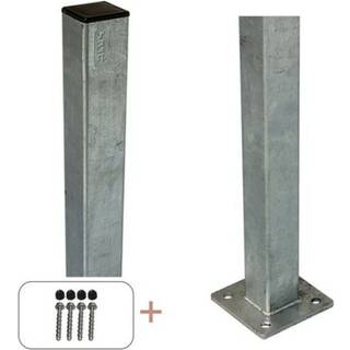 PLUS stålstolpe med fod inkl. stolpeafdækning/bolte, stål - 4,5 x 4,5 x 96 cm
