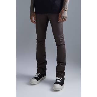 Mens Dark Brown Skinny Flare Coated Jeans