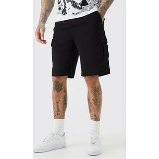 Mens Tall Elastic Waist Relaxed Fit Cargo Shorts In Black