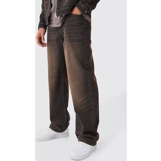 Mens Brown Baggy Rigid Washed Jeans