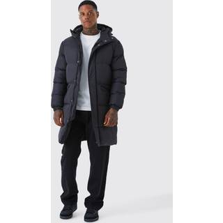 Mens Mid Length Hooded Puffer in Black