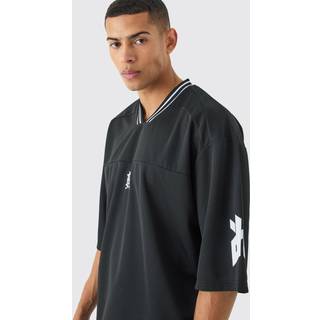 Mens Black Oversized V Neck Airtex Polo