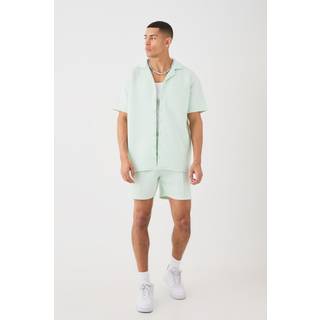 Mens Blue Bonded Scuba Oversized Shirt And Short Set