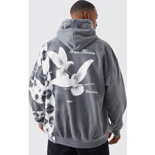 Mens Charcoal Oversized Bleach Tie Dye Graphic Hoodie
