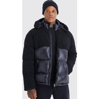 Mens Borg and High Shine Hooded Puffer in Black