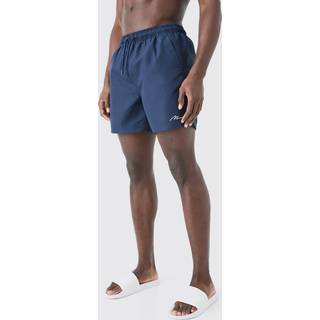 Mens Navy Man Signature Mid Length Swim Short