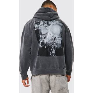 Mens Charcoal Oversized Washed Renaissance Graphic Hoodie