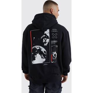 Mens Black Oversized Space Back Print Hoodie