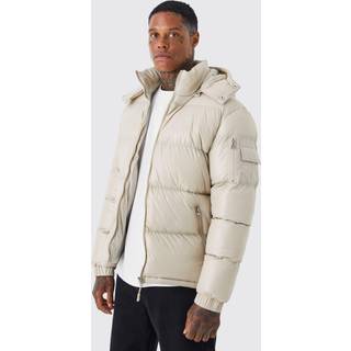 Mens High Shine Padded Puffer Jacket in Stone