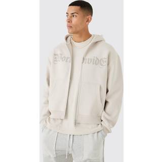 Mens Light Grey Oversized Boxy Worldwide Zip Through Hoodie