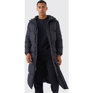 Mens Longline Hooded Puffer in Black