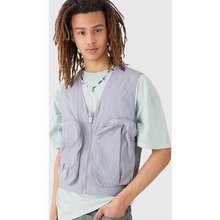 Mens Light Grey Boxy Fit Crinkle Nylon Gilet