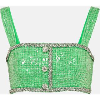 Self-Portrait Embellished sequined bouclÃ© crop top - green - M