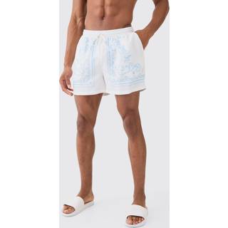 Mens White Short Length Baroque Border Swim Shorts