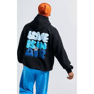 Mens Black Oversized Love Is In The Air Puff Print Hoodie