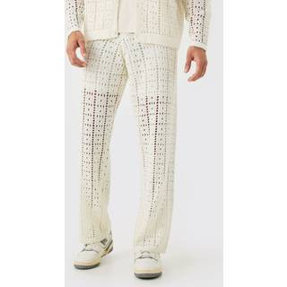 Mens Relaxed Fit Crochet Trousers In White