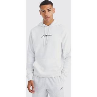 Mens White Regular Fit Man Signature Over The Head Hoodie