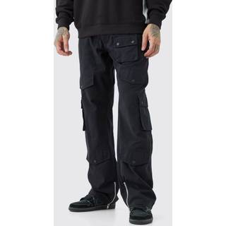 Mens Black Tall Fixed Waist Relaxed Fit Cargo Trouser