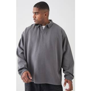 Mens Charcoal Plus Oversized Revere Rugby Sweatshirt Polo