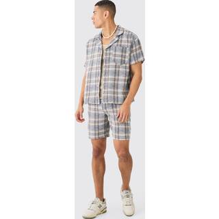 Mens Blue Boxy Tonal Textured Shirt And Short