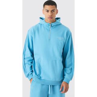 Mens Blue EDITION Oversized Heavyweight 1/4 Zip Pintuck Hoodie