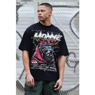 Mens Black Oversized Homme Skull Graphic Heavyweight T-shirt
