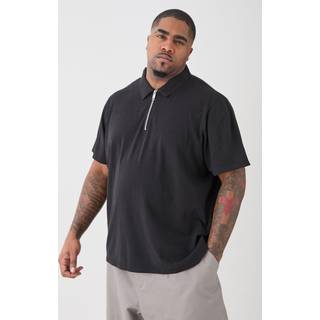 Mens Black Plus 1/4 Zip Pique Polo