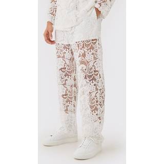 Mens White Relaxed Fit Lace Suit Trouser