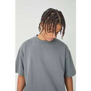 Mens Slate Oversized Heavy Extended Jacquard Neck T-shirt