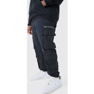Mens Black Plus Slim Fit Cuffed Cargo Trousers