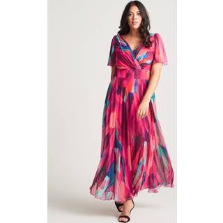 Scarlett & Jo Scarlett & Jo Pink Multi Curve Isabelle Angel Sleeve Maxi Dress