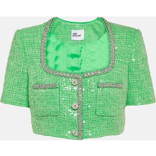 Self-Portrait Sequined embellished bouclÃ© crop top - green - L