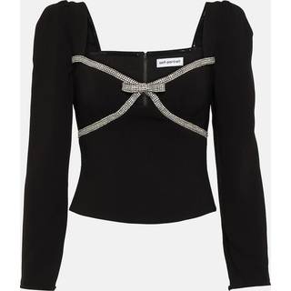 Self-Portrait Bow embellished crÃªpe crop top - black - XXXS
