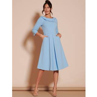 Jolie Moi Jolie Moi Light Blue 3/4 Sleeve Fold Neck Midi Dress