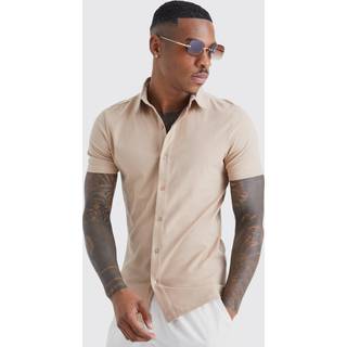 Mens Taupe Short Sleeve Stretch Fit Jersey Shirt