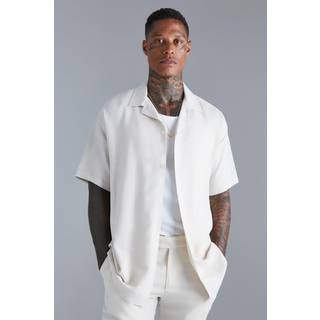 Mens Natural Short Sleeve Oversized Linen Revere Shirt
