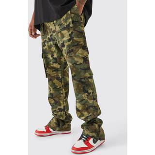 Mens Khaki Plus Slim Stacked Flare Multi Cargo Camo Bandana Trouser